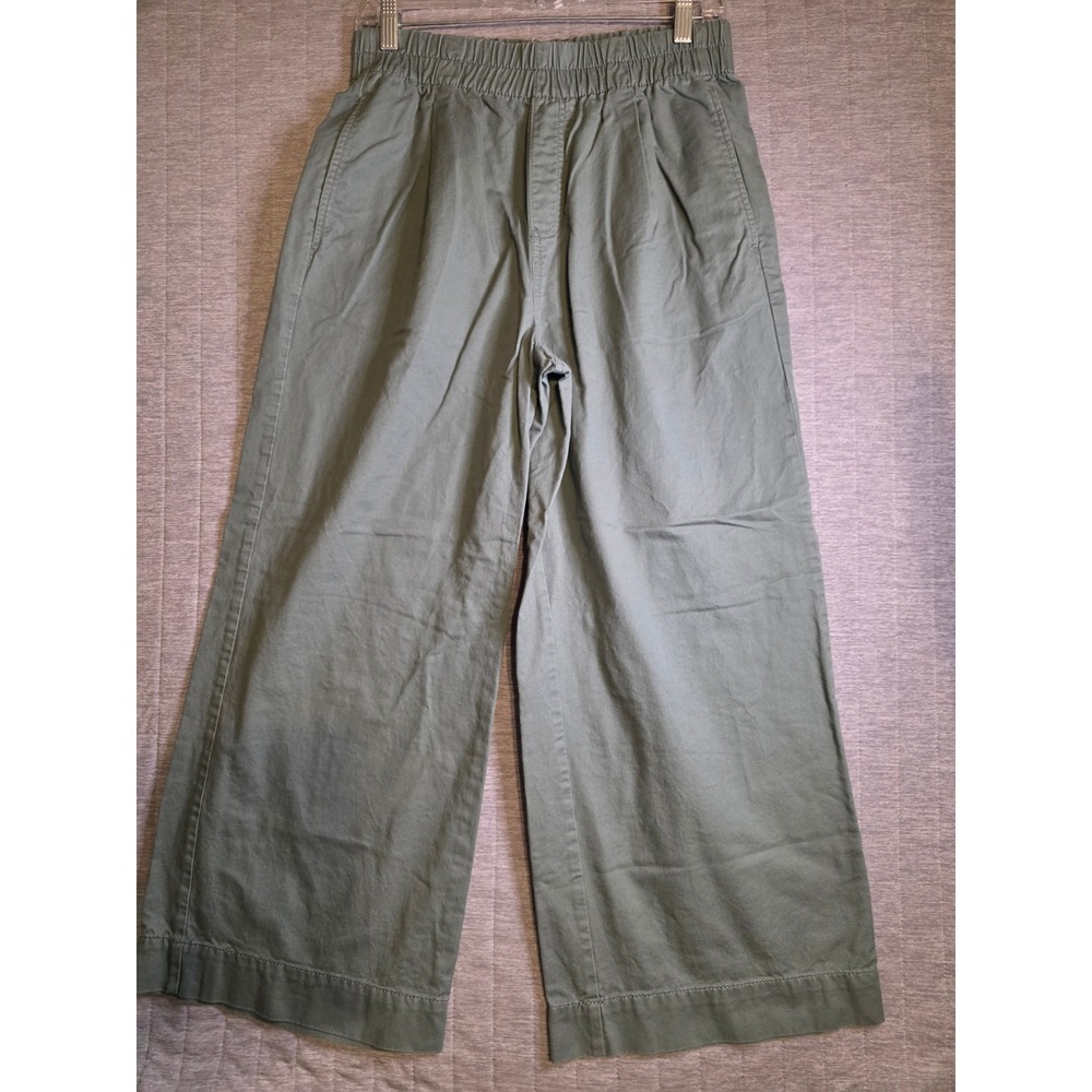 1498 LOFT Olive Green Wide Leg Crop Pants Cotton Elastic Waist Petite Small SP